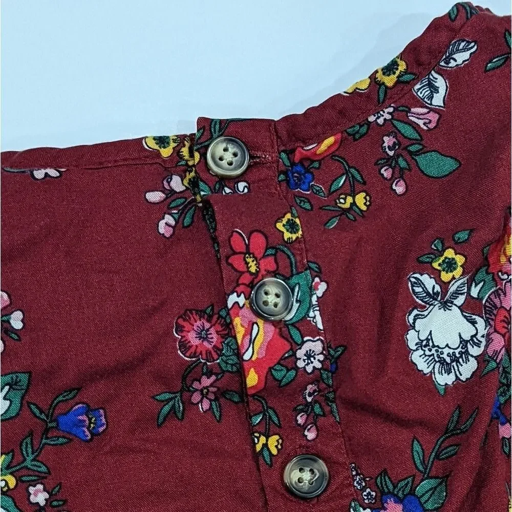 Hanna dark red maroon bordeaux floral shift dress long sleeve girls size 120 6 7 - Picture 6 of 8